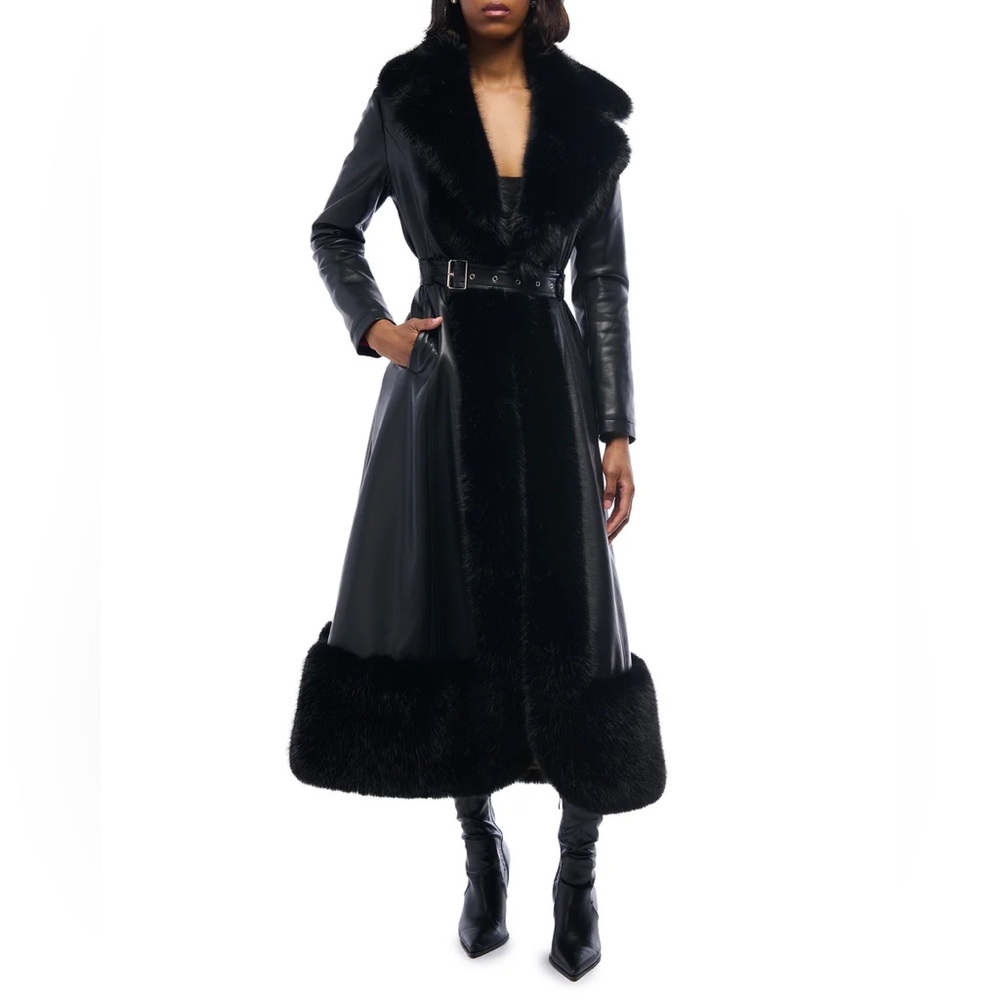 NWT AZALEA WANG VIVIAN Black Faux Fur Trimmed Coat